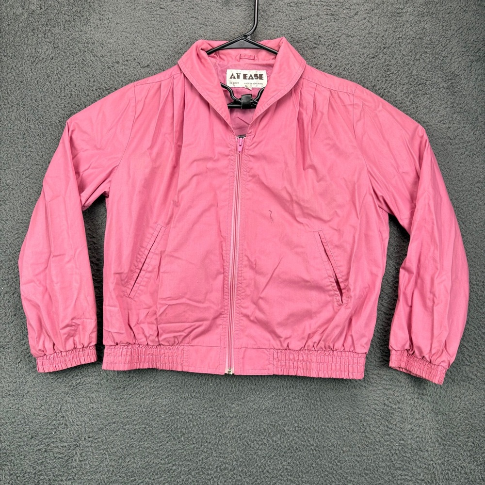 Vintage At Ease Pink Full Zip Bomber Jacket Womens Medium Made in Hong Kong